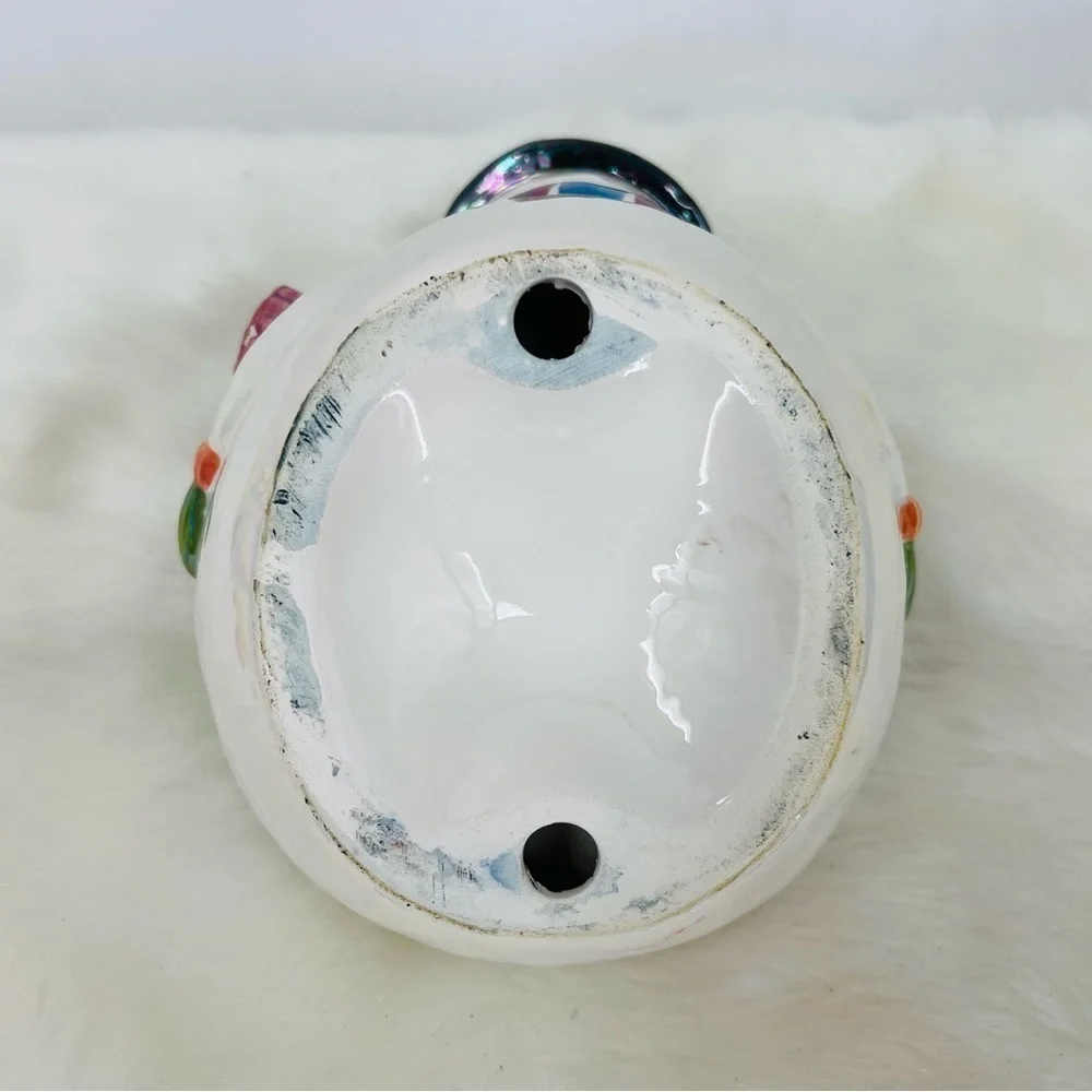 Iridescent Ceramic Snowman Candy Dish Holiday Winter Decor Pearlescent‎ Bowl